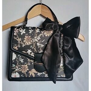 ALDO Black Floral Handbag Purse With Shoulder Strap & Scarf Brand New